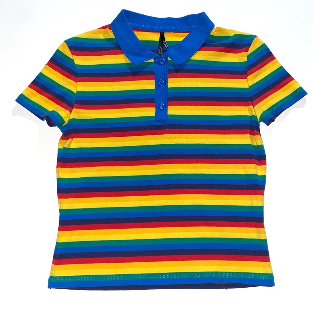 Alab Med Rainbow Button-Up Crop